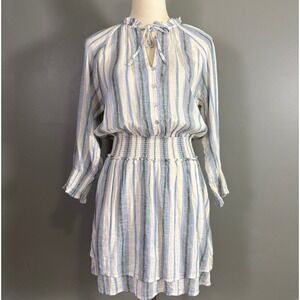 Rails Crystal Catania Stripe Linen Blend Mini Dress XS Ruffle‎ Coquette Breezy
